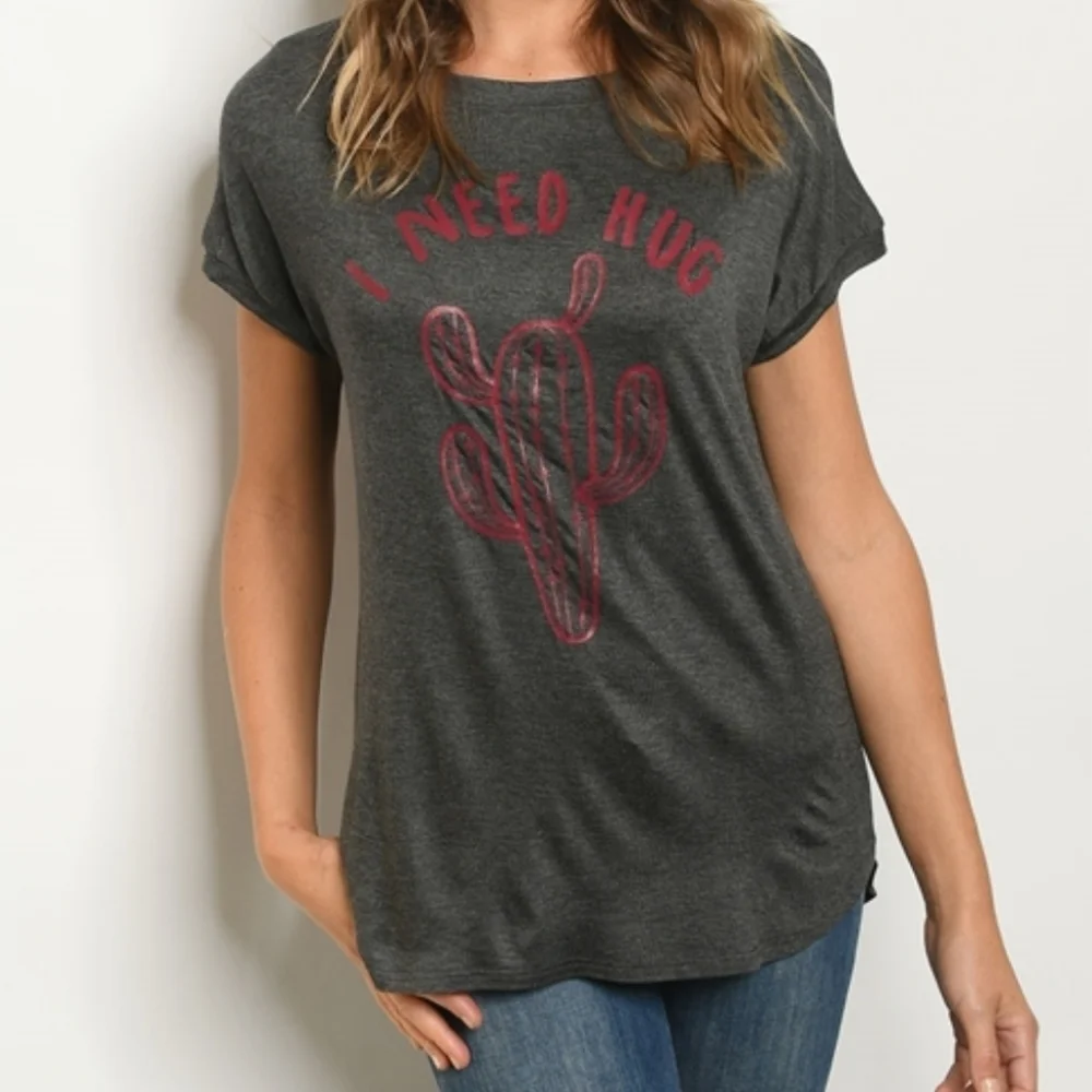 NWT I Need A Hug Cactus Graphic Tee Large Western Boho Soft Tee - Picture 2 of 8